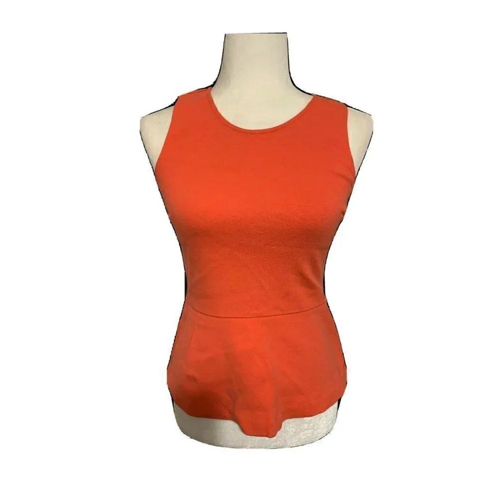 j crew womens solid coral pink orange Crew Neck tank top xxs